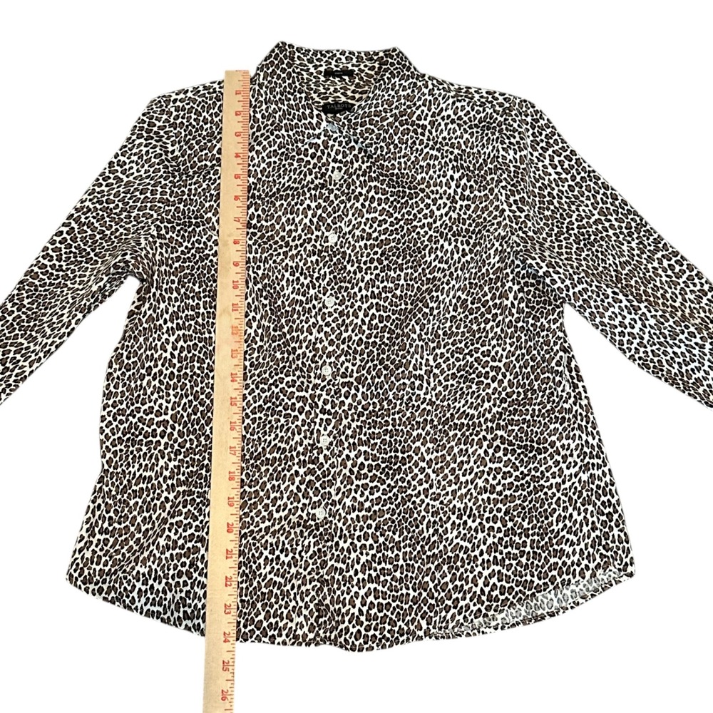 Talbots Petites Leopard Print Button Down Shirt Brown Cotton Stretch Size 14P‎ - Picture 4 of 9